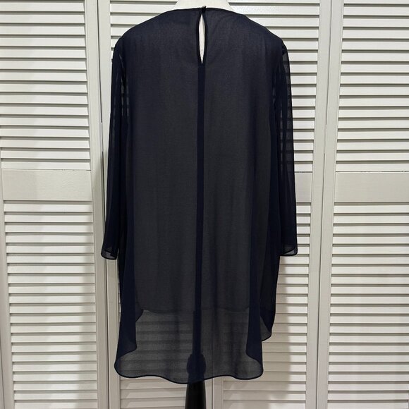 Chico’s Travelers Collection Navy Pleated Sheer Overlay Blouse – Size 3 (XL/16-1 - Picture 4 of 8